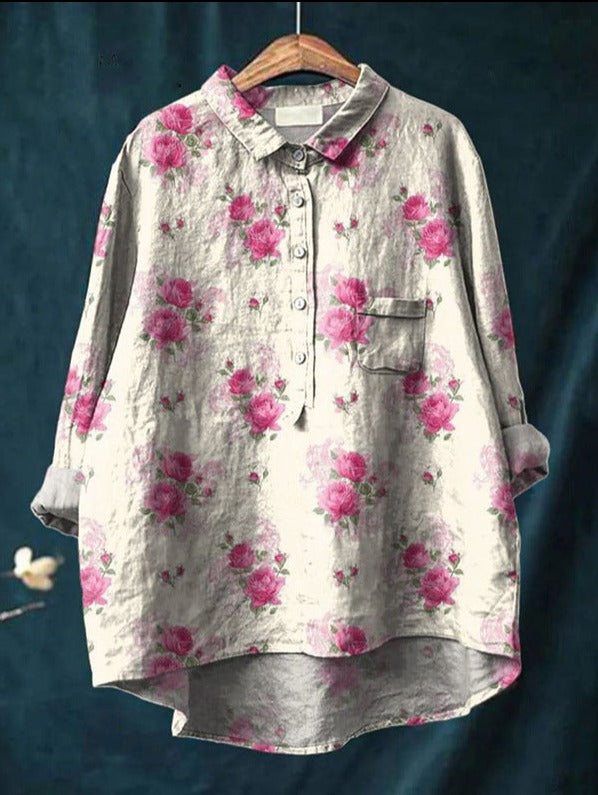 Sienna | Women Relaxed Linen Blouse | Floral Print