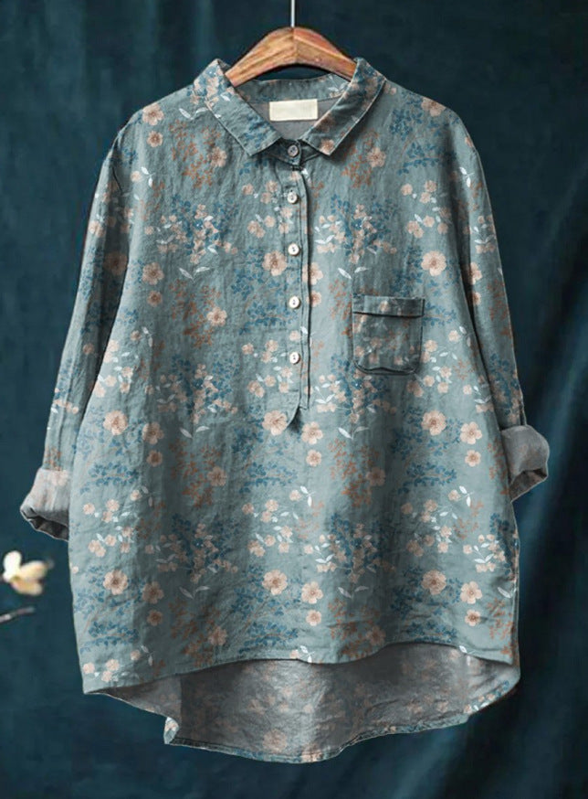 Sienna | Women Relaxed Linen Blouse | Floral Print
