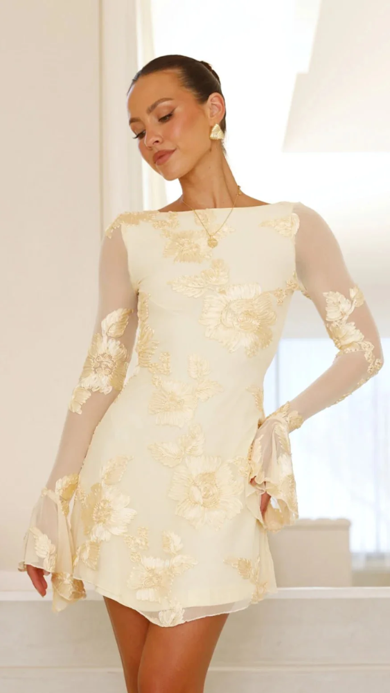 Kendra | Women Embroidered Mini Dress | Sheer Elegance